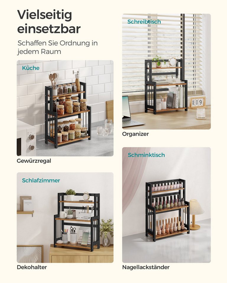 SONGMICS Gewürzregal Küchenregal, Aufbewahrungsregal, mit 3 Ebenen, für Arbeitsplatte, Bambusgestell Bild 3