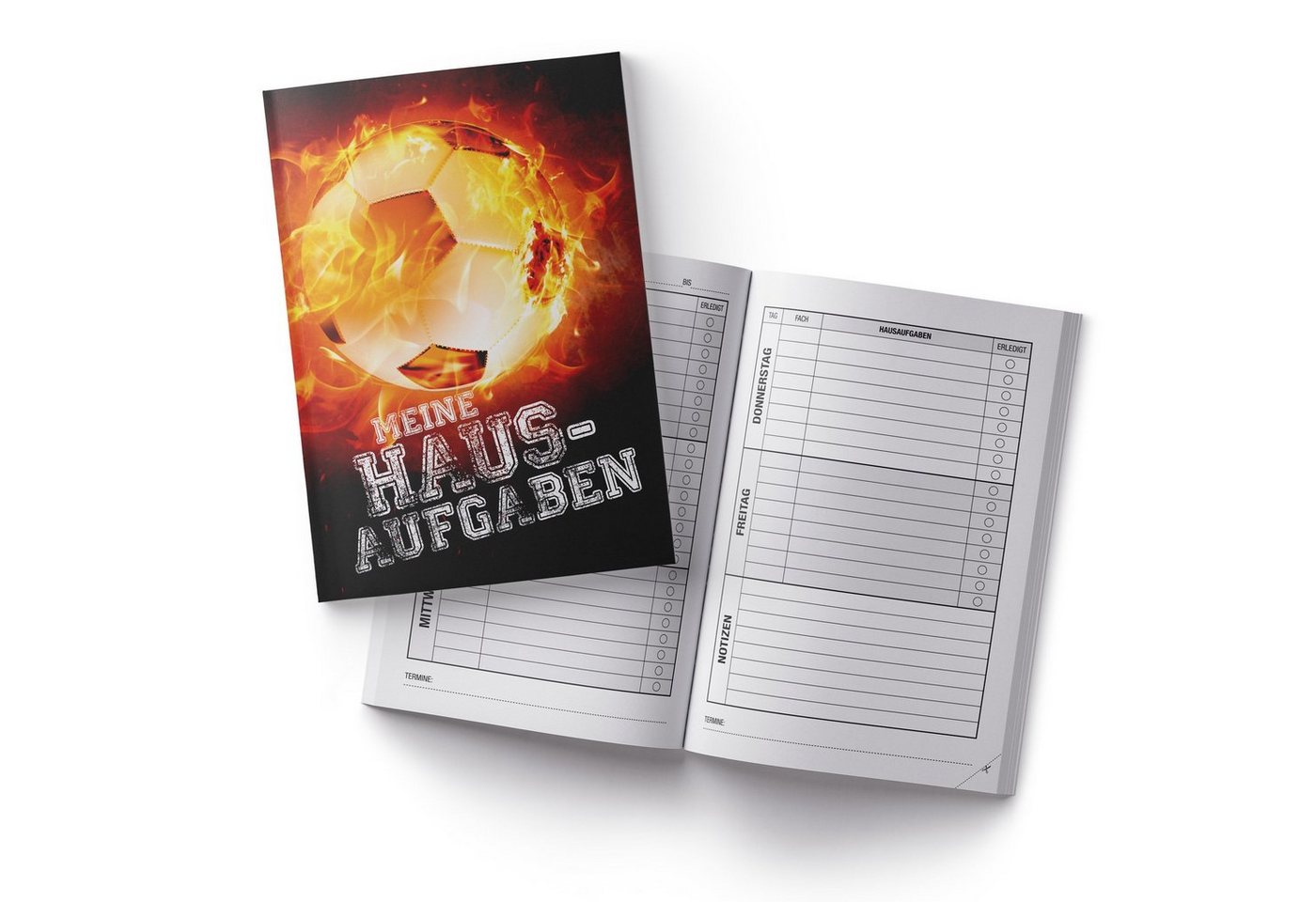 itenga Notizheft itenga Hausaufgabenheft Fußball Feuer (Motiv 14) DIN A5, 96 Seiten