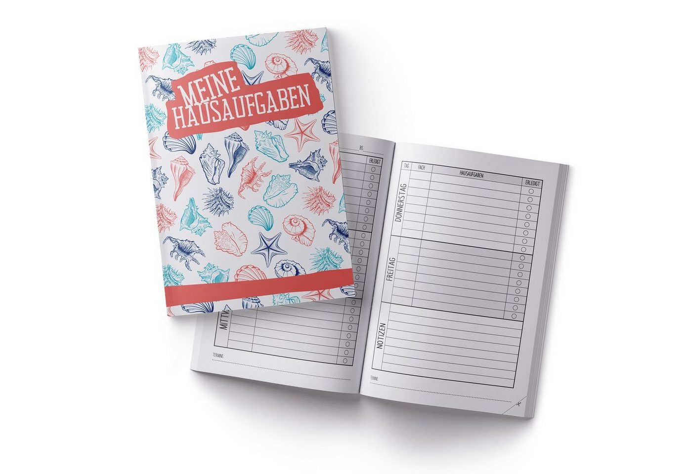 itenga Notizheft itenga Hausaufgabenheft Muscheln (Motiv 9) DIN A5, 96 Seiten