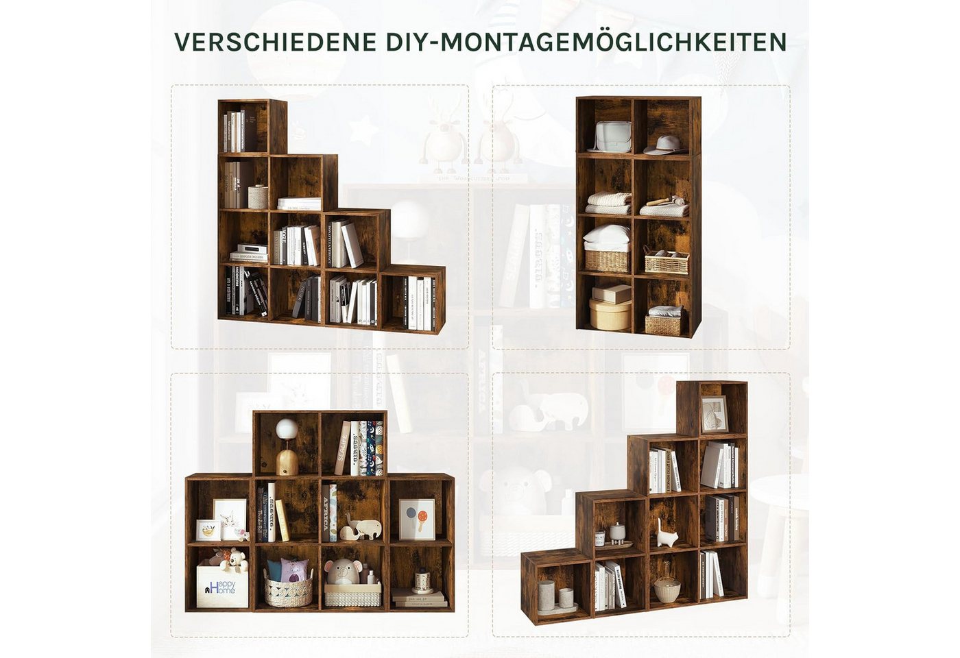 Woltu Bücherregal, 1-tlg., Raumteiler mit 10 Fächern 120x120x30cm Bild 2