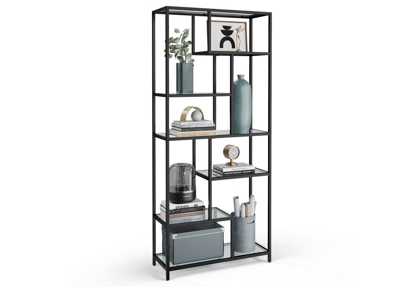VASAGLE Bücherregal Regal mit 6 Ablagen, Standregal, Ablagen aus Hartglas, 30 x 80 x 180 cm Bild 2
