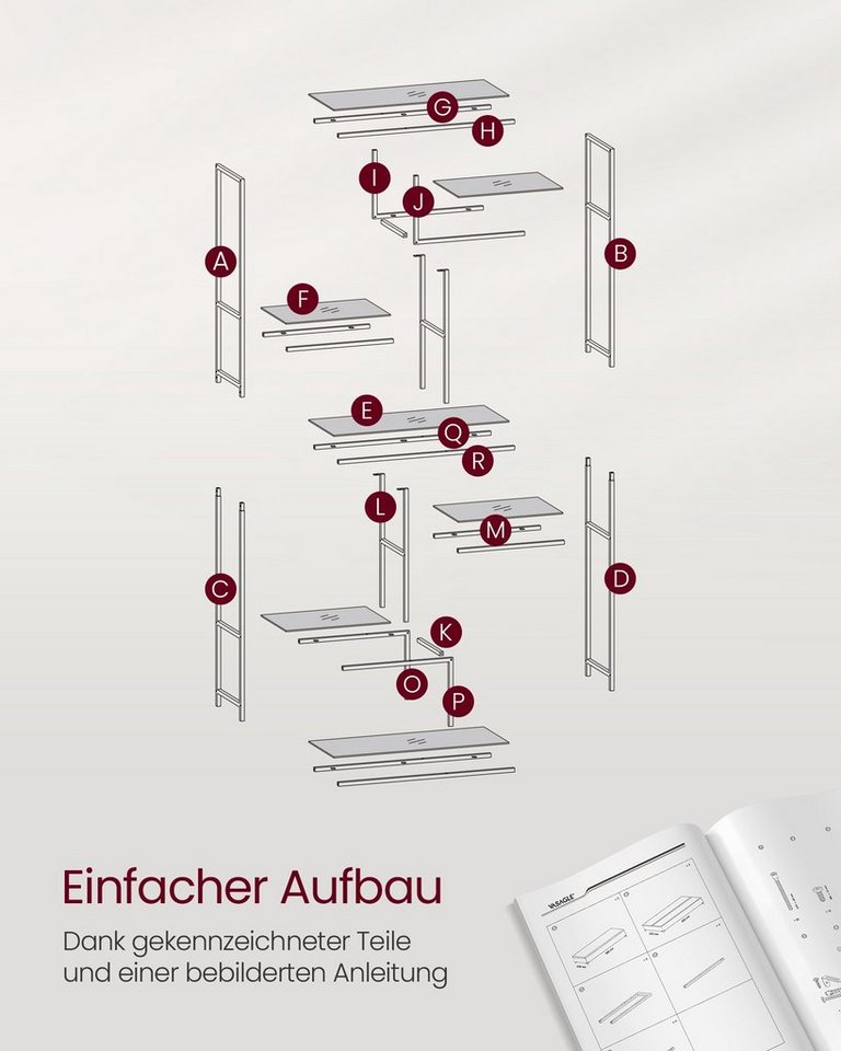 VASAGLE Bücherregal Regal mit 6 Ablagen, Standregal, Ablagen aus Hartglas, 30 x 80 x 180 cm Bild 3