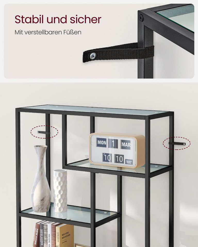 VASAGLE Bücherregal Regal mit 6 Ablagen, Standregal, Ablagen aus Hartglas, 30 x 80 x 180 cm Bild 4