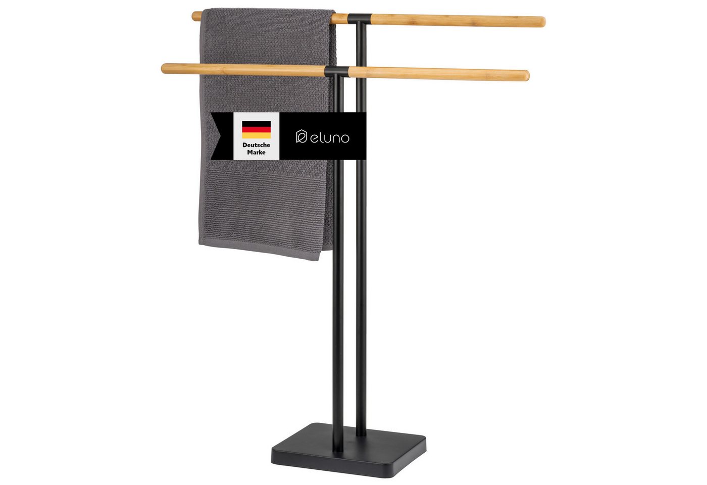 eluno Handtuchstange Stand-Handtuchhalter Handtuchständer freistehend, 2 Stangen Bambus, freistehend Bild 2