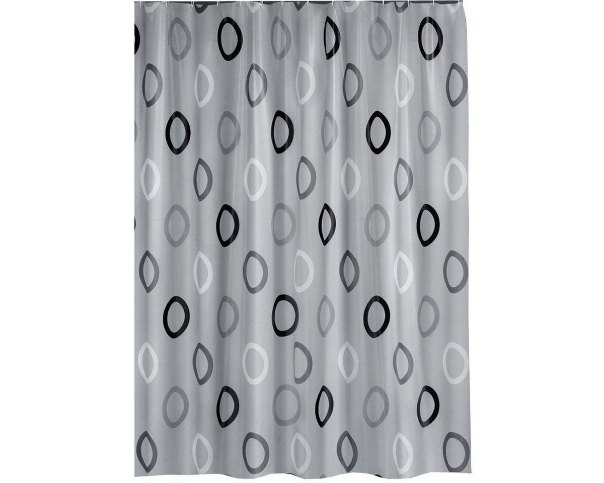 Ekershop Duschvorhang Textil Grau mit Weiß Schwarz Kreisen für Duschstange Breite 120 cm (inkl. Ringe), Höhe 200 cm, wasserabweisend, waschbar, bügelbar Bild 3