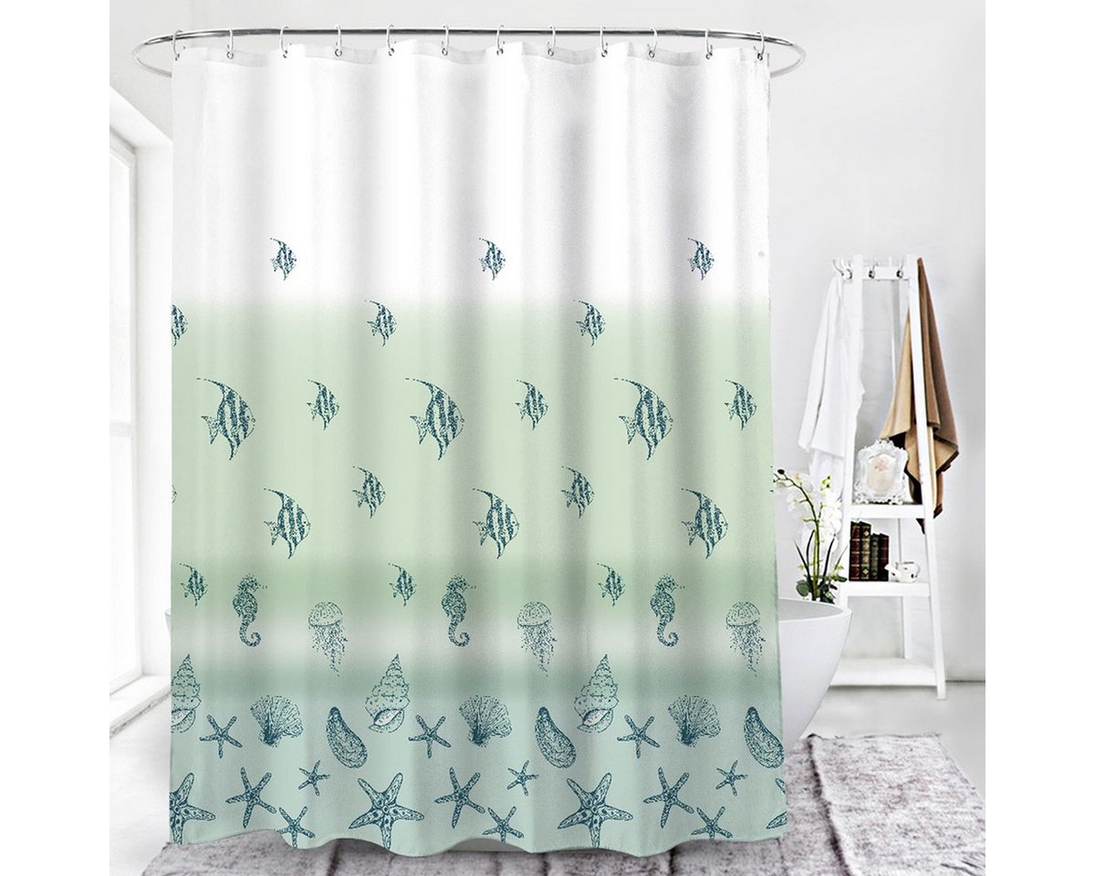 Euroshowers GmbH Duschvorhang Meereswelt Grün 180 × 200 cm Polyester mit 12 Ringen Breite 180 cm