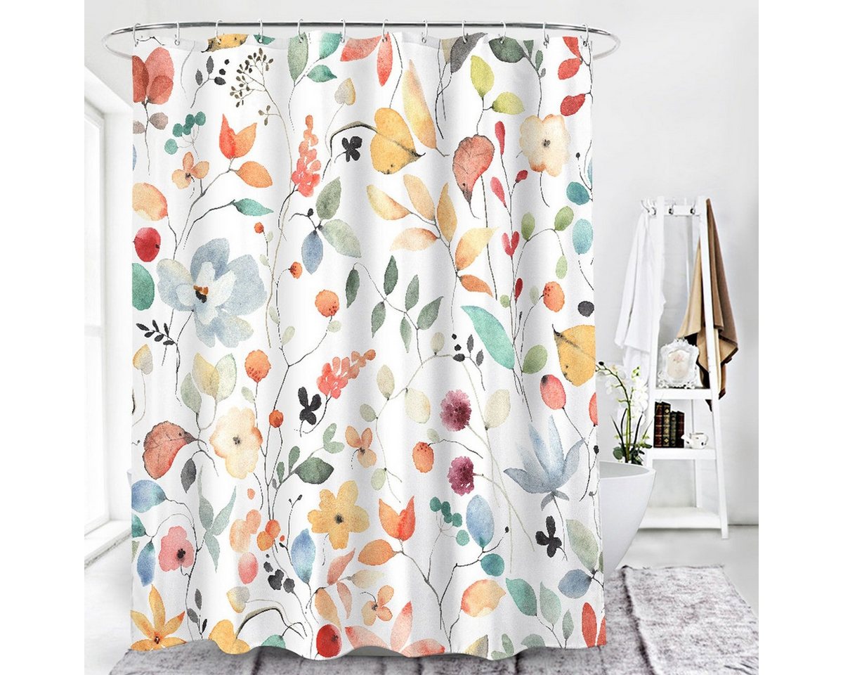 Euroshowers GmbH Duschvorhang Blumenmuster Bunt 180 × 200 cm Polyester mit 12 Ringen Breite 180 cm Bild 2