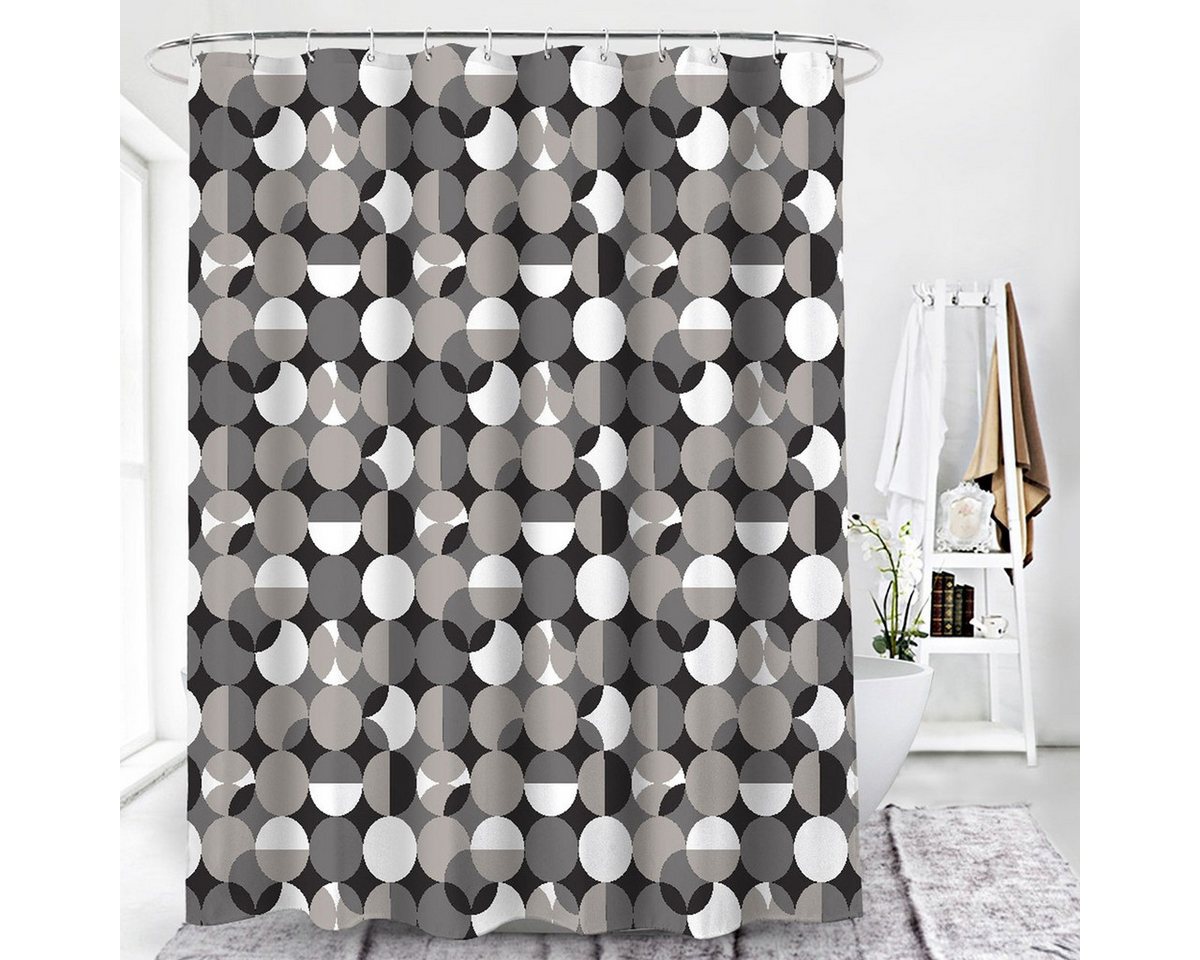 Euroshowers GmbH Duschvorhang Kreismuster Grau 180 × 200 cm Polyester mit 12 Ringen Breite 180 cm Bild 2