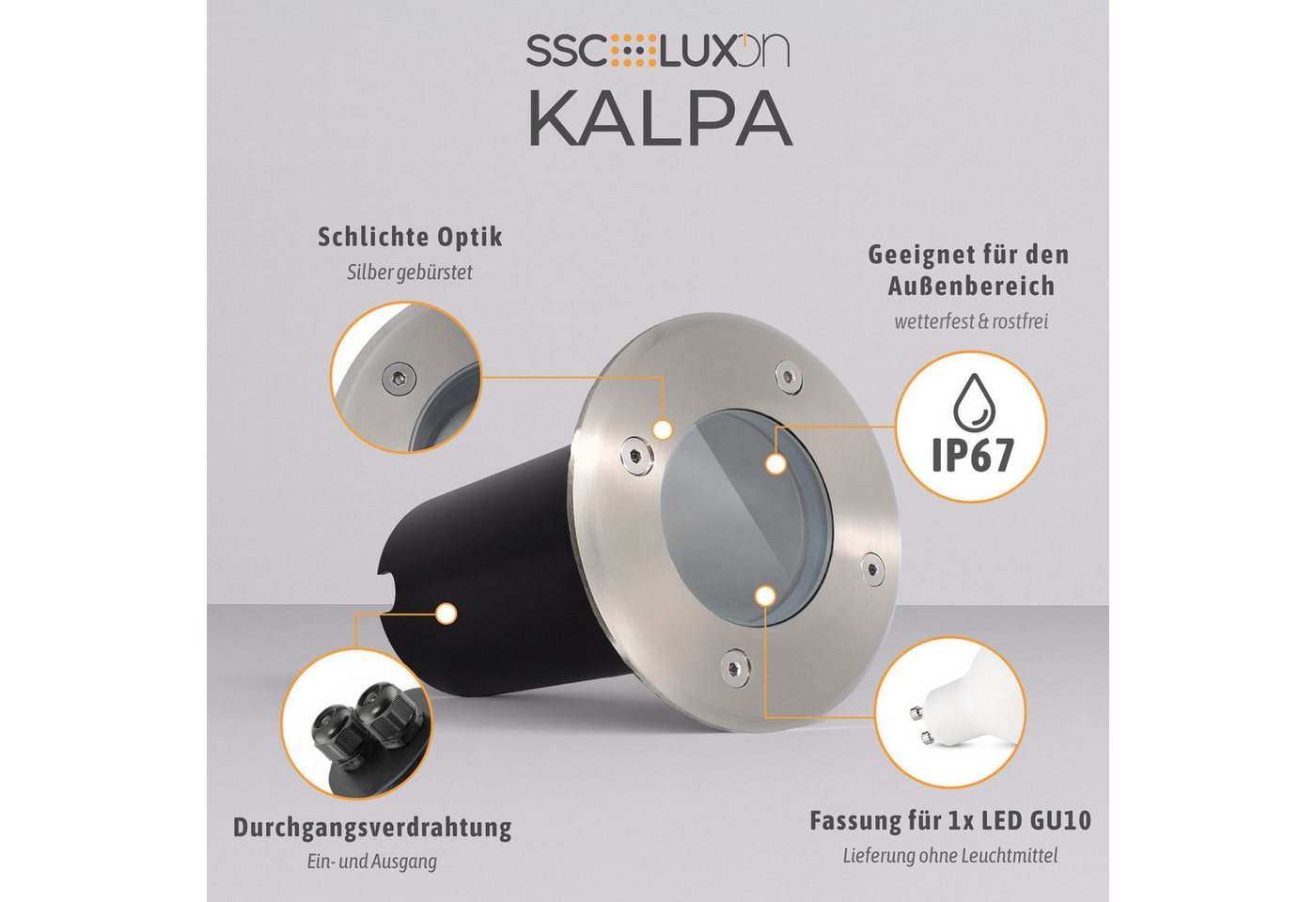 SSC-LUXon LED Gartenstrahler Bodeneinbauleuchte KALPA rund silber IP67 ohne Leuchtmittel, ohne Leuchtmittel Bild 3