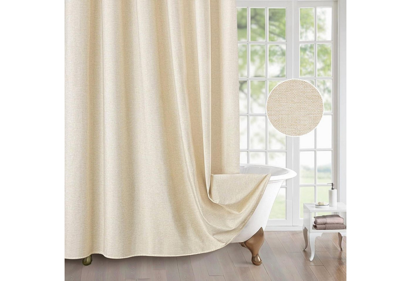 LuxusKollektion Duschvorhang Duschvorhang Leinen mit Metall Duschvorhangringe 182x214cm Beige Bild 2