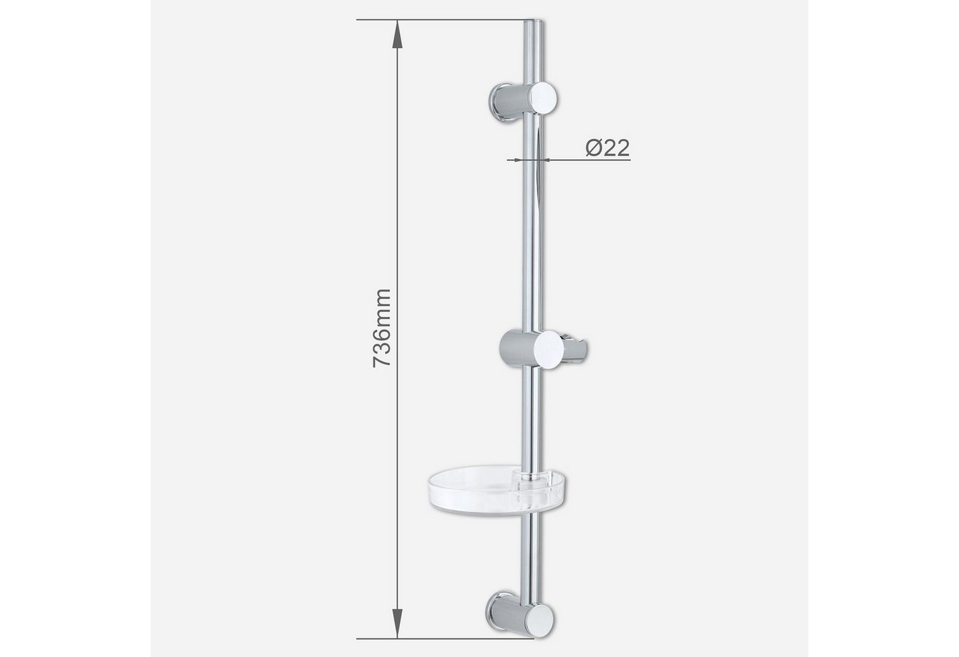 Euroshowers GmbH Duschstange FlowFlexi Chrom und Weiß 75 cm Ø22 mm, Wiederverwendung vorhandener Bohrlöcher möglich Bild 2