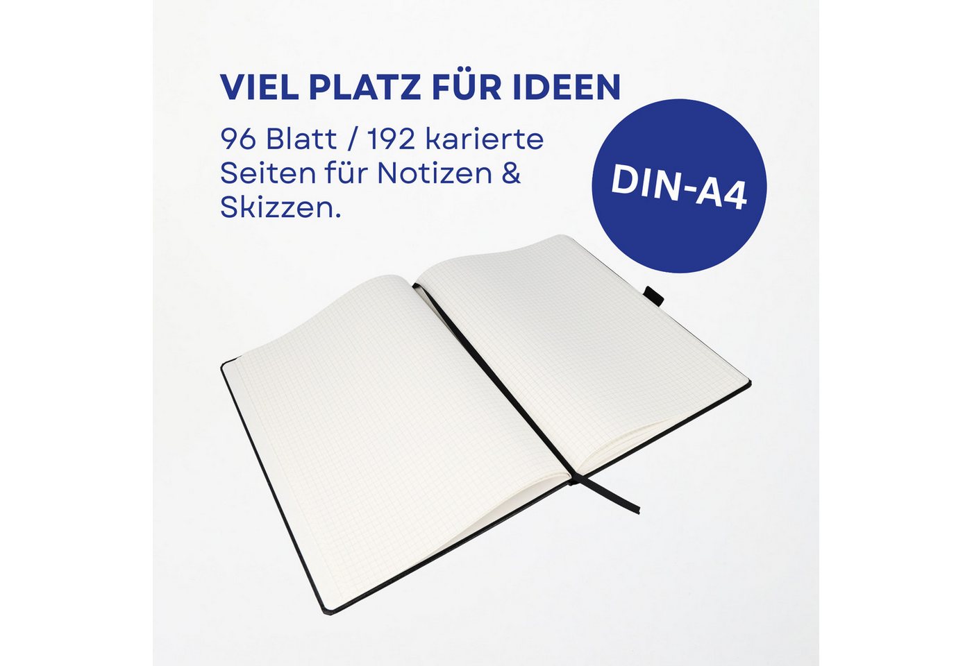 WESTCOTT Notizbuch DIN A4 kariert (2er-Set) inkl. PRIMESOFT Kugelschreiber, 80 g/m² FSC, Innentasche, Lesezeichen, Gummizug, Stifthalter Bild 2