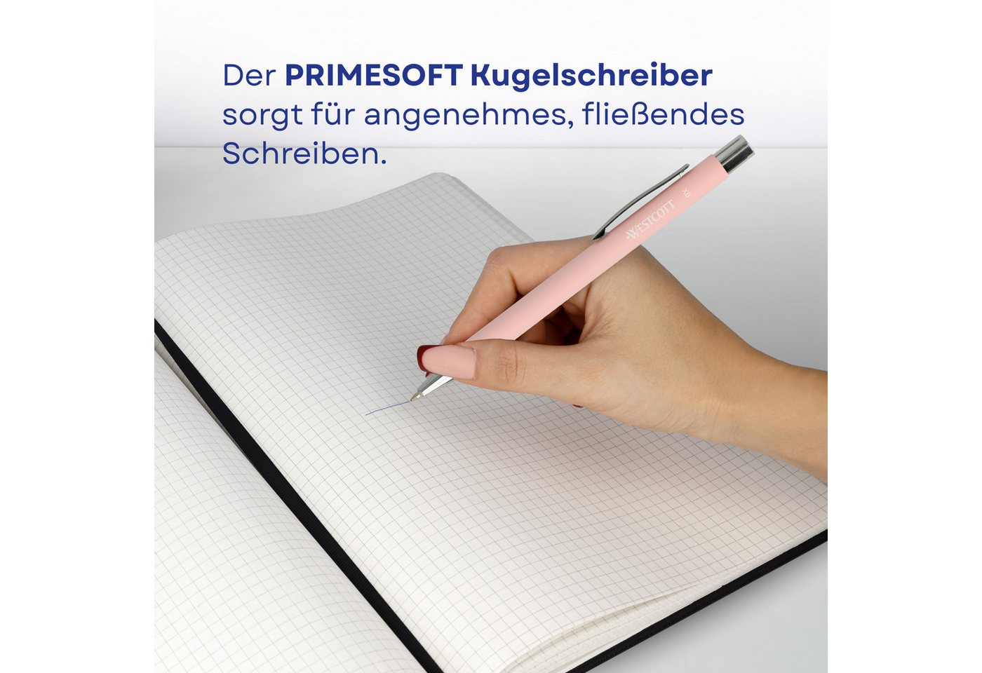 WESTCOTT Notizbuch DIN A4 kariert (2er-Set) inkl. PRIMESOFT Kugelschreiber, 80 g/m² FSC, Innentasche, Lesezeichen, Gummizug, Stifthalter Bild 3