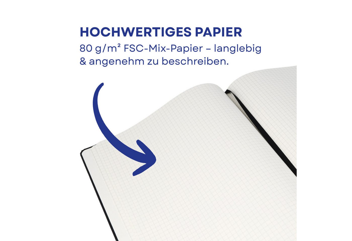 WESTCOTT Notizbuch DIN A4 kariert (2er-Set) inkl. PRIMESOFT Kugelschreiber, 80 g/m² FSC, Innentasche, Lesezeichen, Gummizug, Stifthalter Bild 5