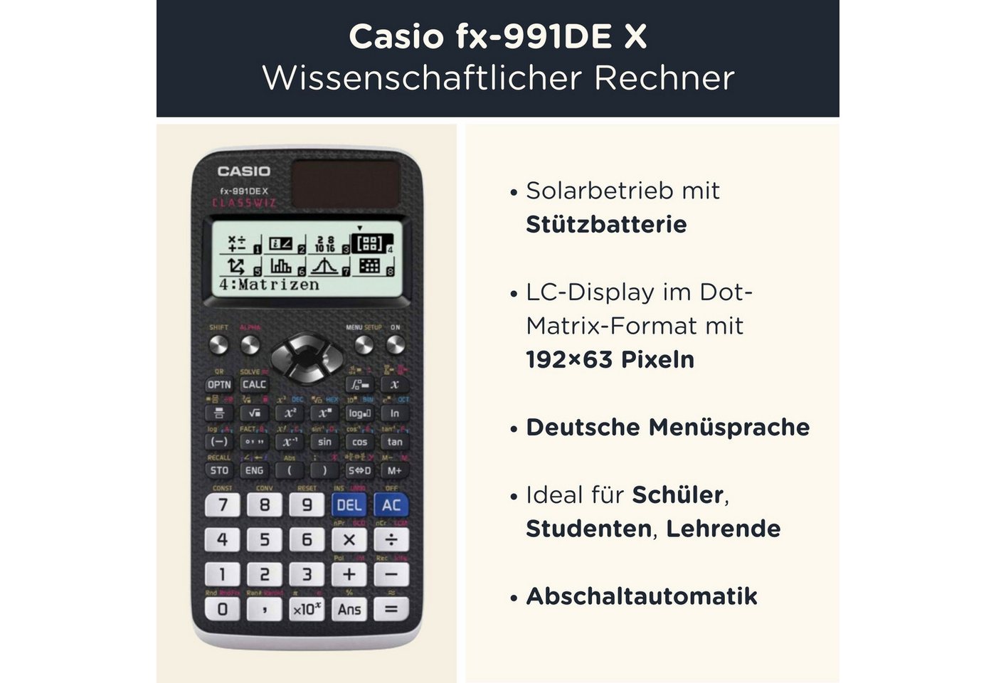 CASIO Taschenrechner fx-991DE X ClassWiz inkl. WYNGS Schutztasche Dunkelgrau Bild 4