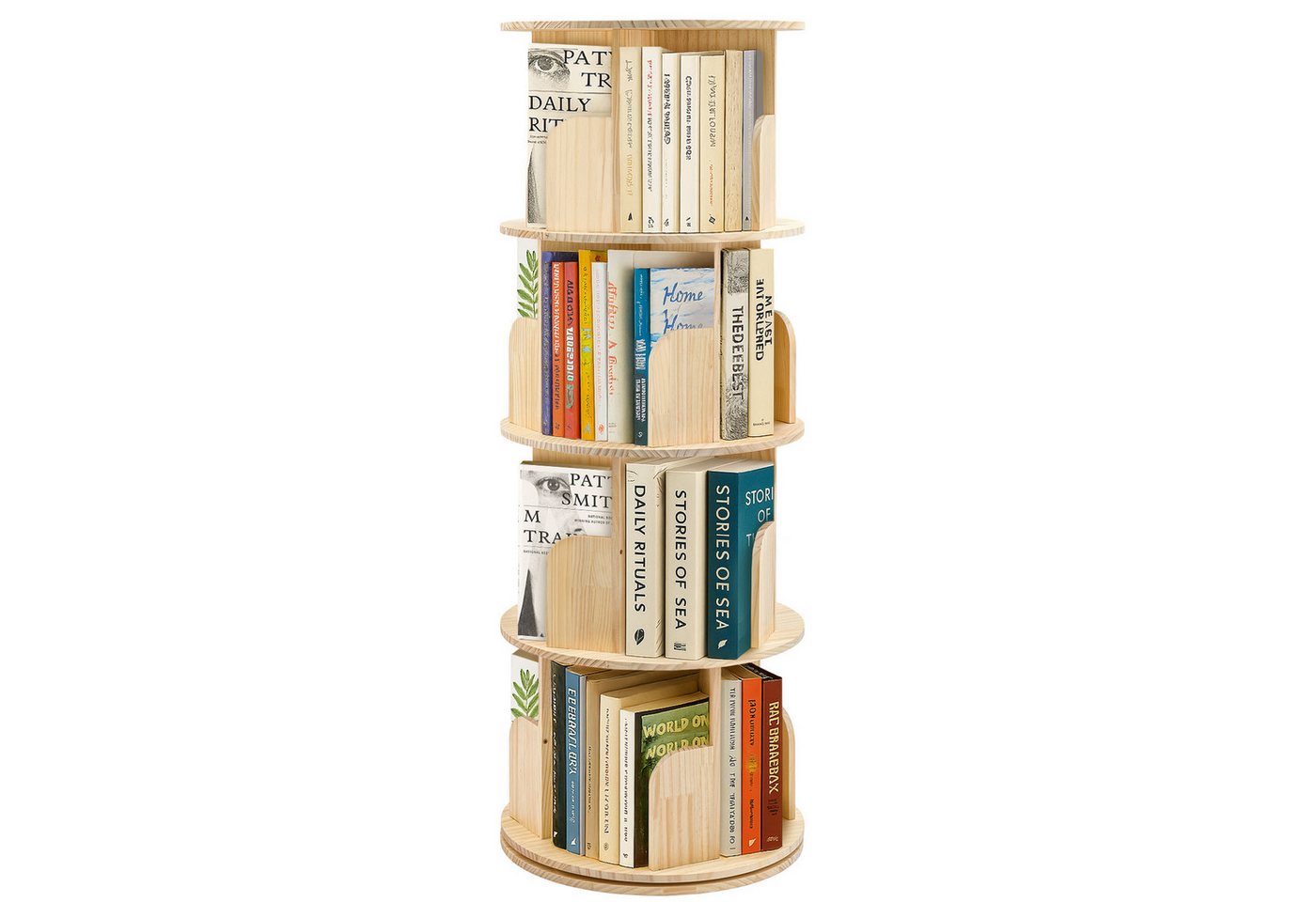 Youyijia Bücherregal 3/4/5-stöckig, Drehregal aus Kiefernholz Naturholzfarbe Bild 3