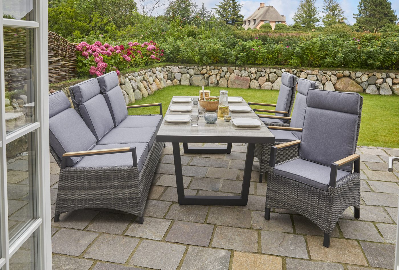 LC Garden Gartensofa Keramo Teak Living 3er Sofa Dreisitzer Sofa grau- mix Bild 4