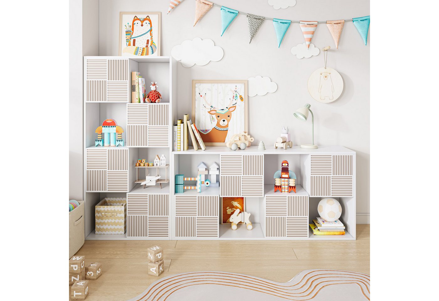 FUROKOY Bücherregal Bücherschrank mit 4 Türen 8 Fächern, für Arbeitszimmer Schlafzimmer Wohnzimmer, 125 x 30 x 60 cm Bild 2