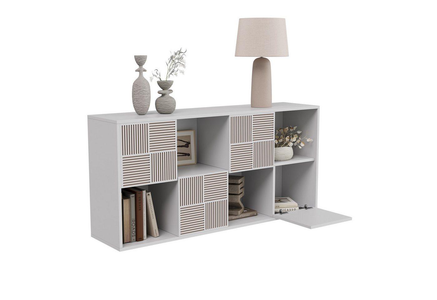 FUROKOY Bücherregal Bücherschrank mit 4 Türen 8 Fächern, für Arbeitszimmer Schlafzimmer Wohnzimmer, 125 x 30 x 60 cm Bild 3