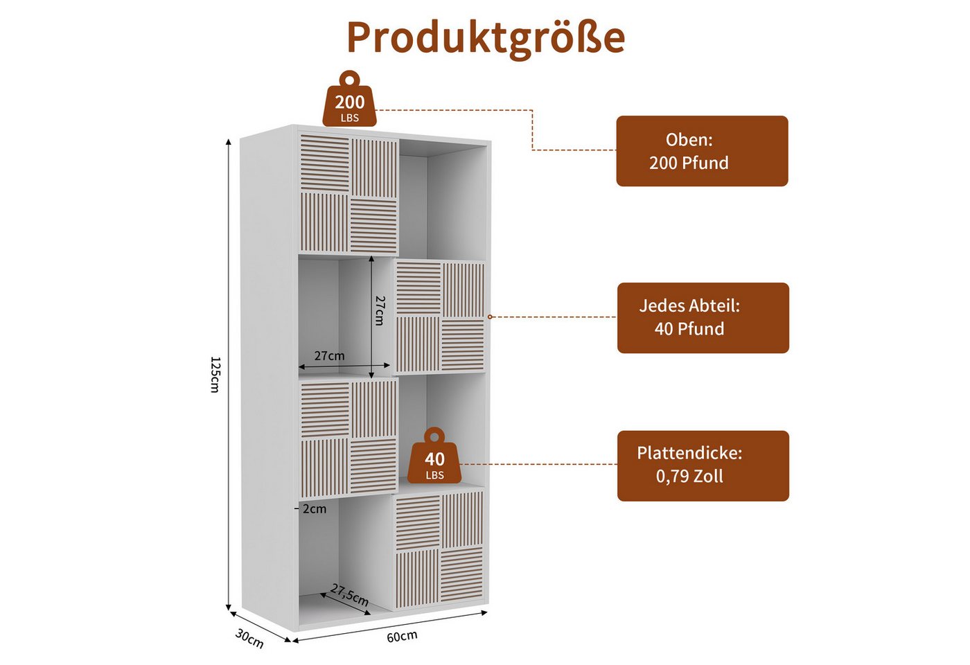 FUROKOY Bücherregal Bücherschrank mit 4 Türen 8 Fächern, für Arbeitszimmer Schlafzimmer Wohnzimmer, 125 x 30 x 60 cm Bild 4