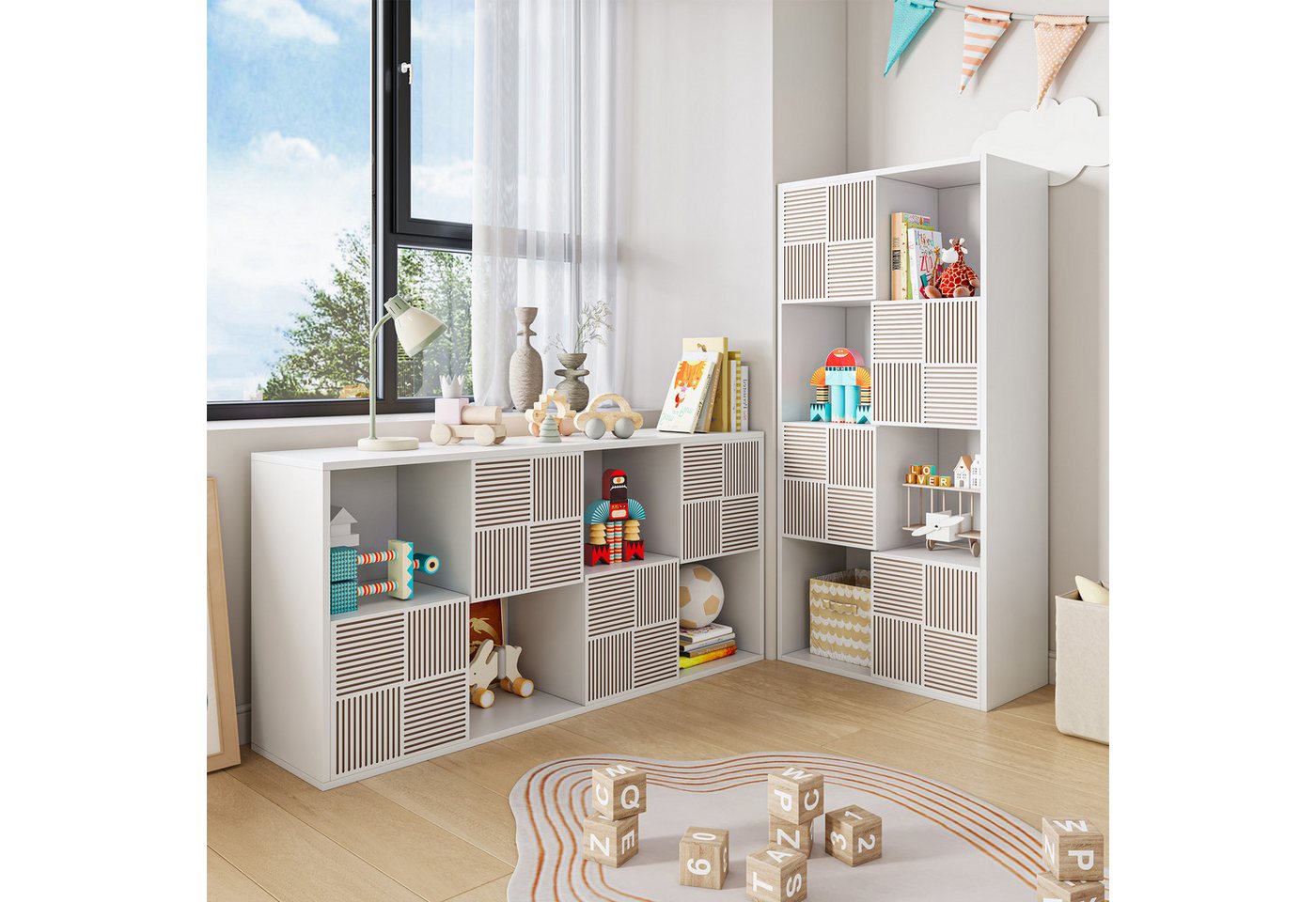 FUROKOY Bücherregal Bücherschrank mit 4 Türen 8 Fächern, für Arbeitszimmer Schlafzimmer Wohnzimmer, 125 x 30 x 60 cm Bild 5