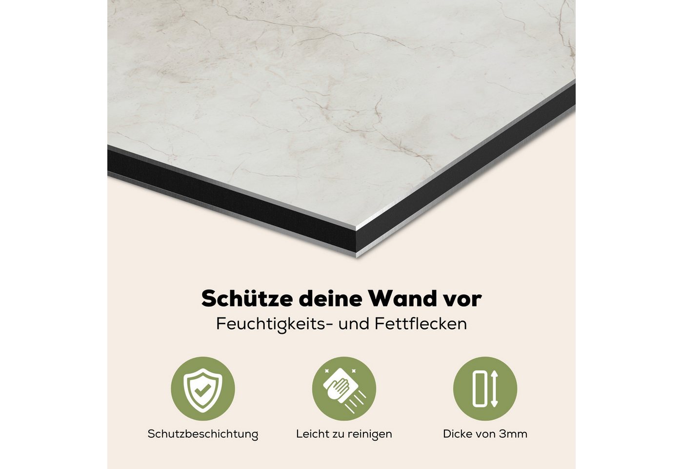 KitchenYeah Küchenrückwand Grau - Marmor - Adern, (1-tlg), Spritzschutz Küche, Küchendeko, 60x40 cm Bild 3