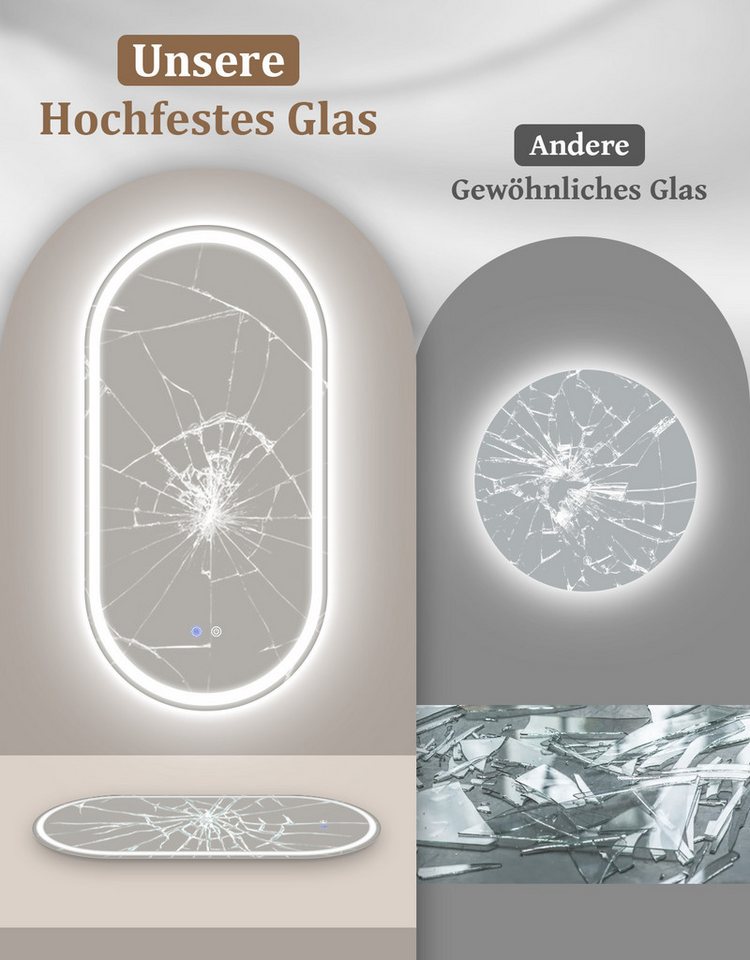 ZMH Badspiegel Spiegel Oval Badspiegel mit Beleuchtung - LED Badezimmerspiegel (1x Badspiegelleuchte), Wandspiegel Badezimmer mit Touch-Schalter Entfogger-Funktion Dimmbar