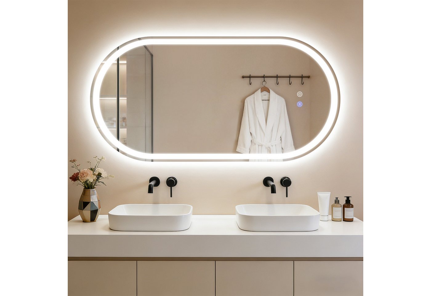ZMH Badspiegel Spiegel Oval Badspiegel mit Beleuchtung - LED Badezimmerspiegel (1x Badspiegelleuchte), Wandspiegel Badezimmer mit Touch-Schalter Entfogger-Funktion Dimmbar Bild 4