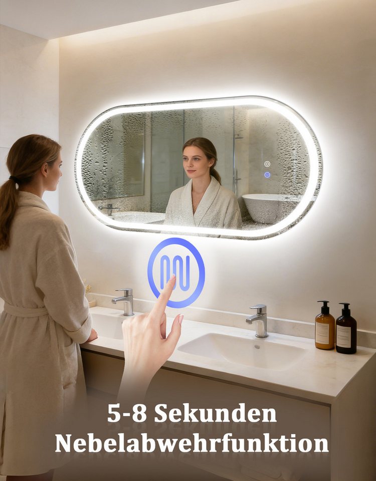ZMH Badspiegel Spiegel Oval Badspiegel mit Beleuchtung - LED Badezimmerspiegel (1x Badspiegelleuchte), Wandspiegel Badezimmer mit Touch-Schalter Entfogger-Funktion Dimmbar Bild 5