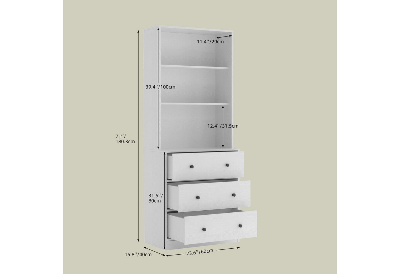 VOWNER Bücherregal 5-stöckiges Bücherregal mit Glastüren, 180 cm Vitrinenschrank, 1-tlg., Küchenschränke, Buffetschrank für Küche, Wohnzimmer, Esszimmer, Weiß Bild 2