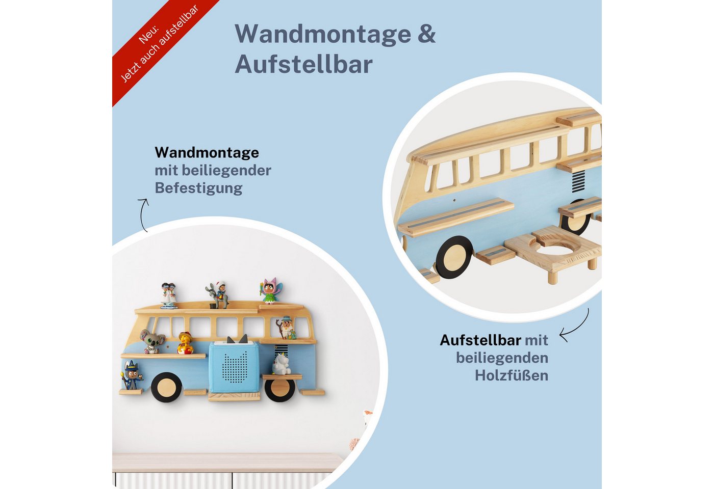 Little Goldie Kinderregal Tonie Regal für 30 Tonies – Bus Motiv – Toniebox 1 & 2