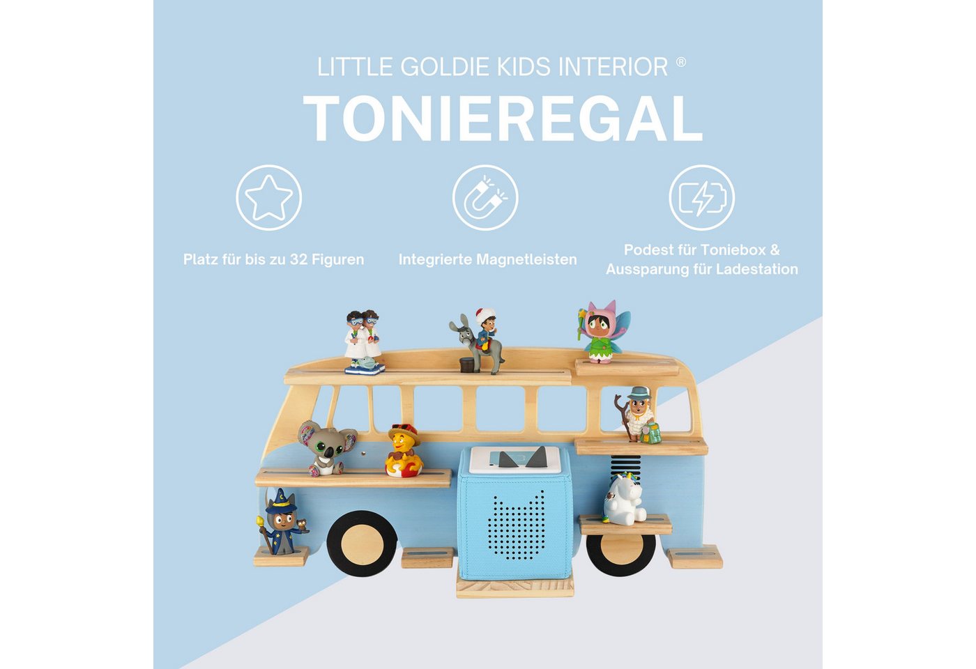 Little Goldie Kinderregal Tonie Regal für 30 Tonies – Bus Motiv – Toniebox 1 & 2 Bild 2