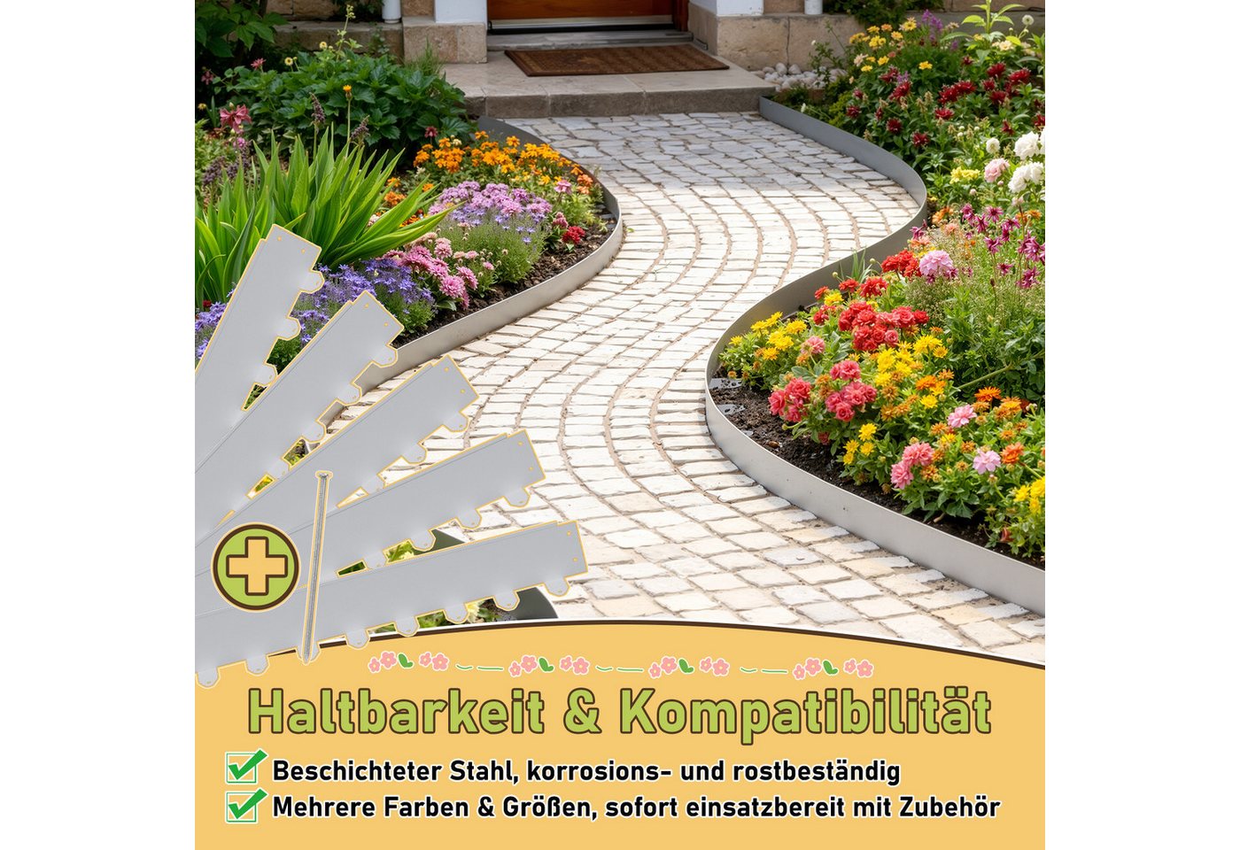 Clanmacy Rasenkante Metall-Rasenkante 5cm hoch – Rasenumrandung 100 x 5 cm, 5 m Set, Silber Bild 2