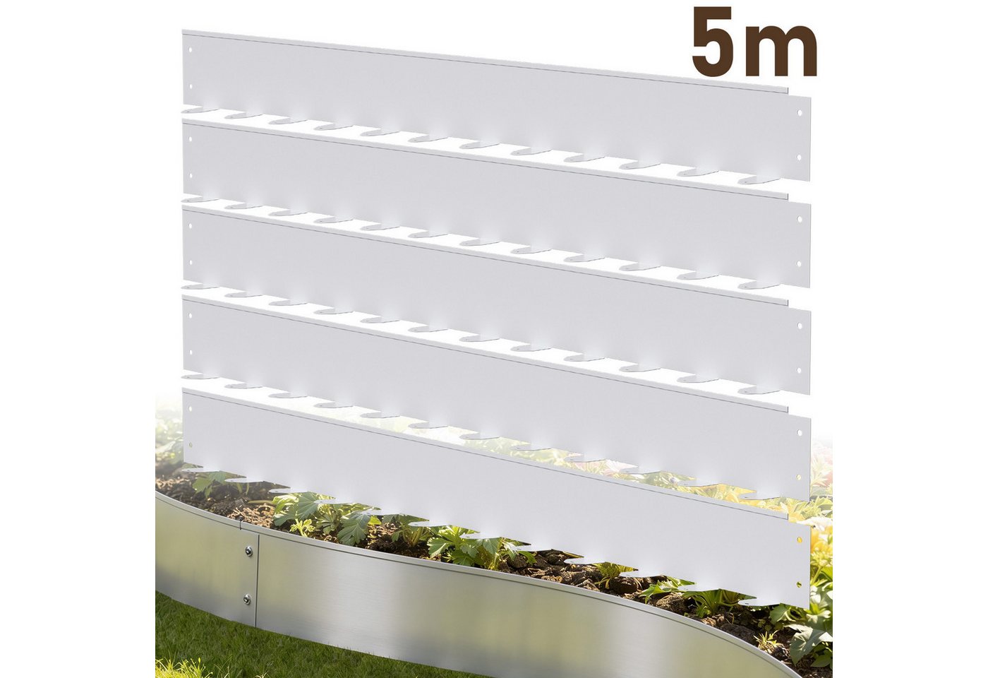 Clanmacy Rasenkante Metall-Rasenkante 5cm hoch – Rasenumrandung 100 x 5 cm, 5 m Set, Silber Bild 3