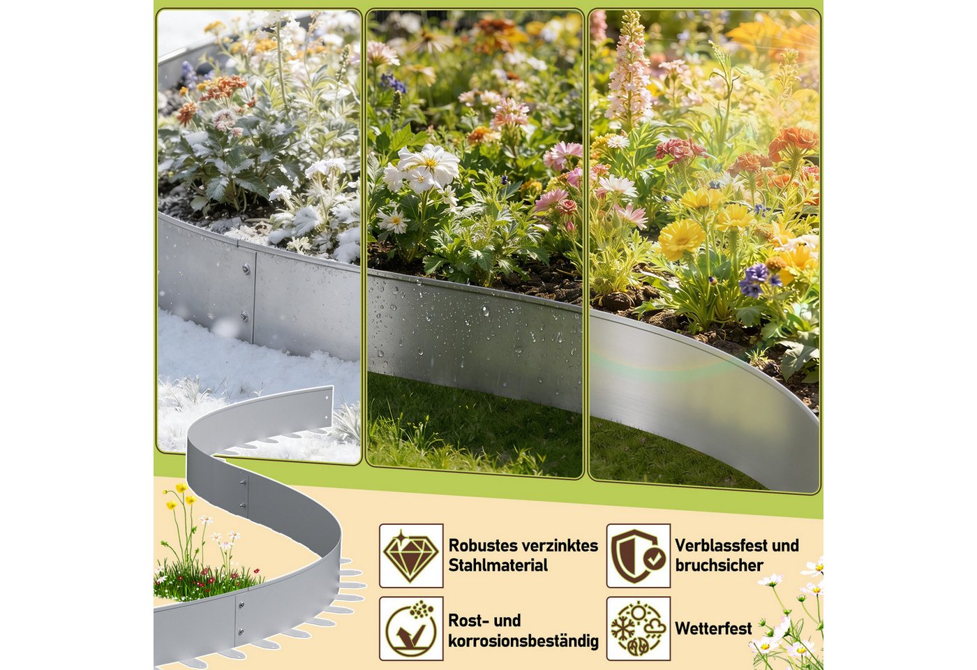 Clanmacy Rasenkante Metall-Rasenkante 5cm hoch – Rasenumrandung 100 x 5 cm, 5 m Set, Silber Bild 5