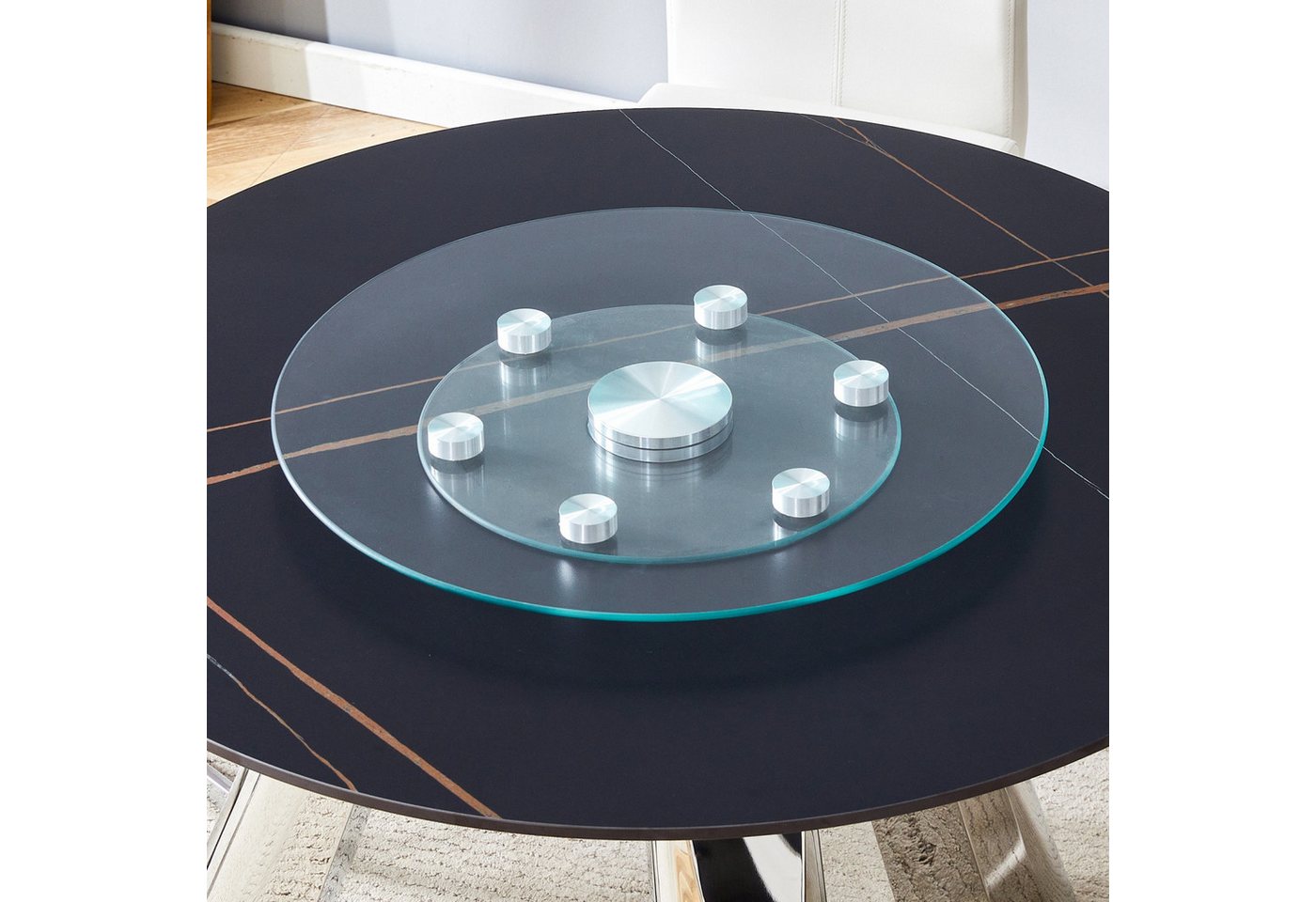 ANYSUN Tischplatte Glastischplatte,Zweistufige, drehbare runde Glasplatte. (Der obere Glasdurchmesser beträgt 61 cm, der untere 38 cm), Drehbare Glasplatte für Couchtisch – Transparent Bild 3
