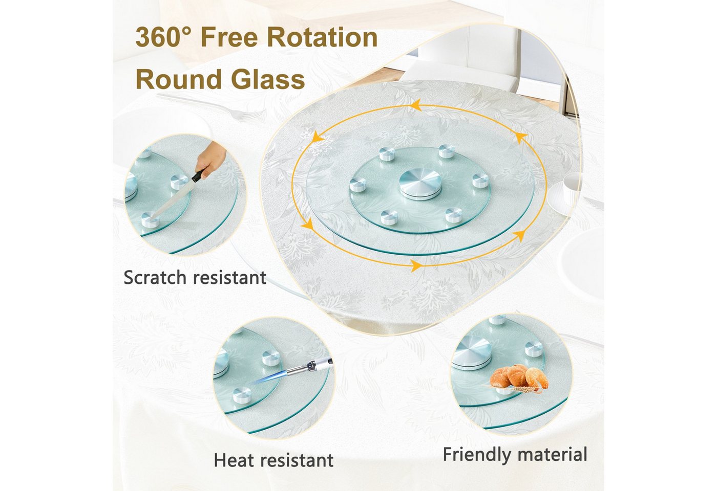 ANYSUN Tischplatte Glastischplatte,Zweistufige, drehbare runde Glasplatte. (Der obere Glasdurchmesser beträgt 61 cm, der untere 38 cm), Drehbare Glasplatte für Couchtisch – Transparent Bild 4