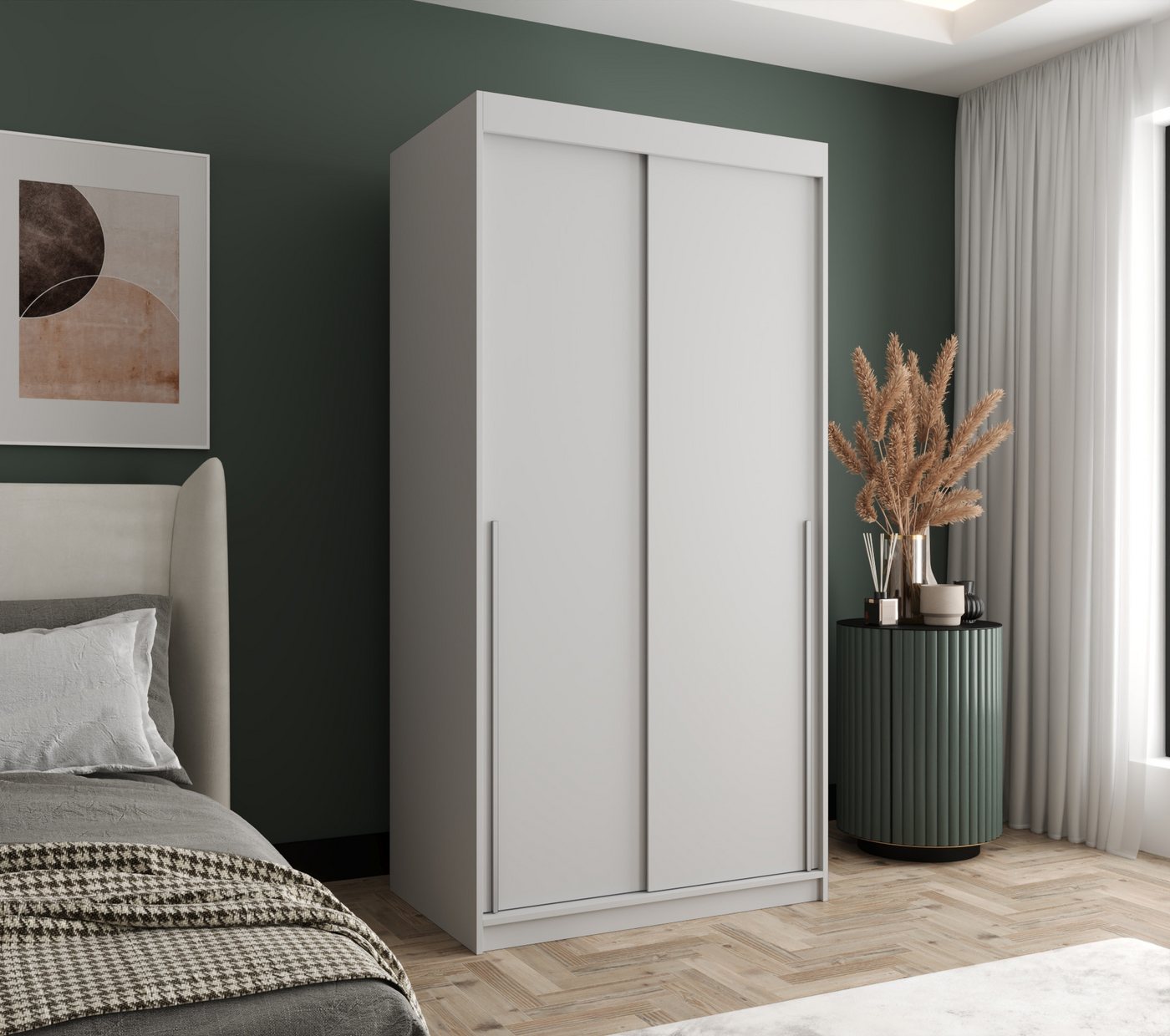 Home Collective Schwebetürenschrank Kleiderschrank Schrank Schlafzimmer Garderobe geräumig (erhältliche Breiten: 100cm, 120cm, 150cm, 180cm, 200cm, 250cm, Höhe 200 cm) 2 Türen,mit Einlegeböden und zwei Kleiderstangen wählbare Handgriffe