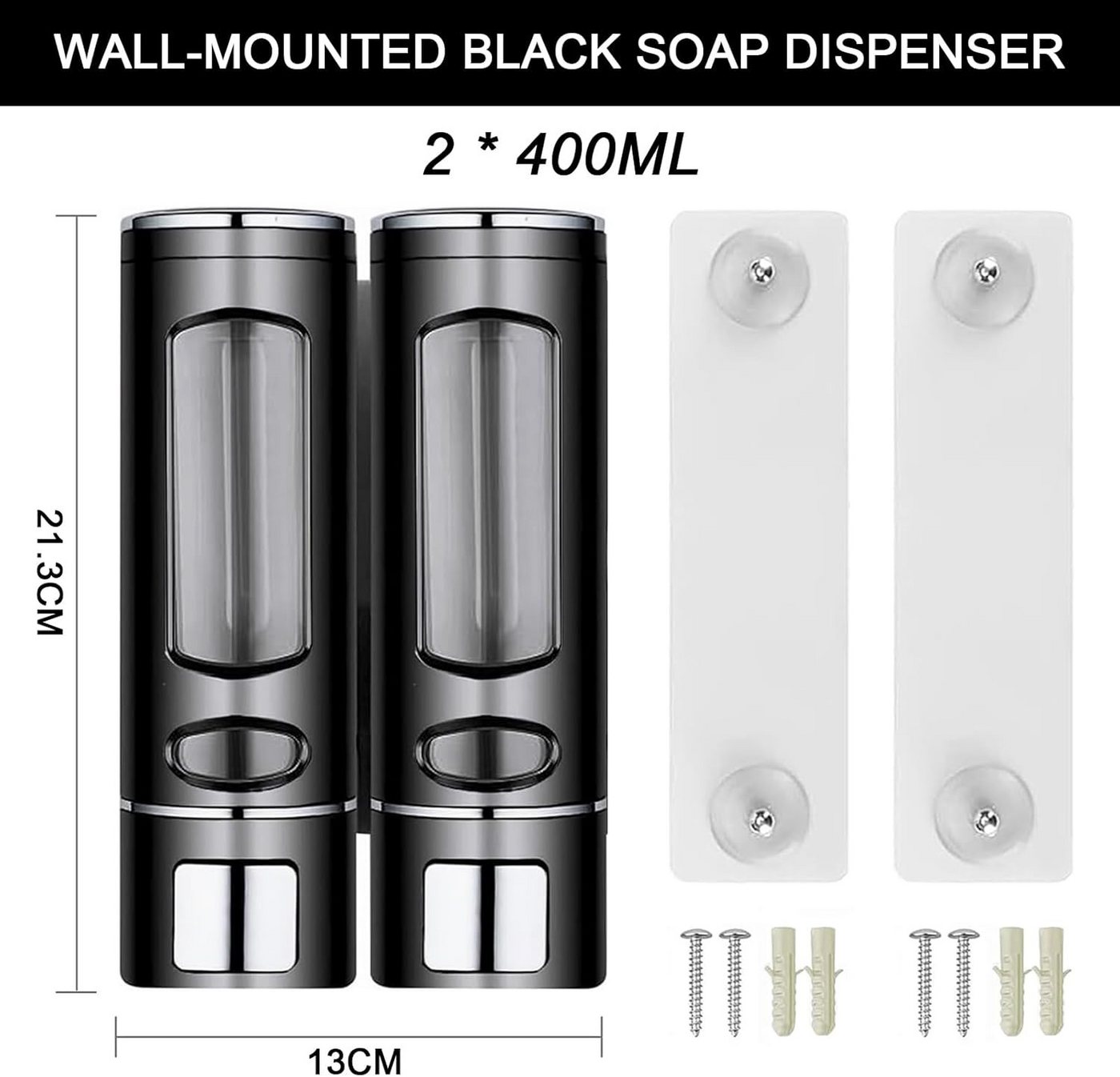 FELIXLEO Seifenspender Seifenspender Wand 2x400ML Shampoo Spender Ohne Bohren Schwarz Bild 5