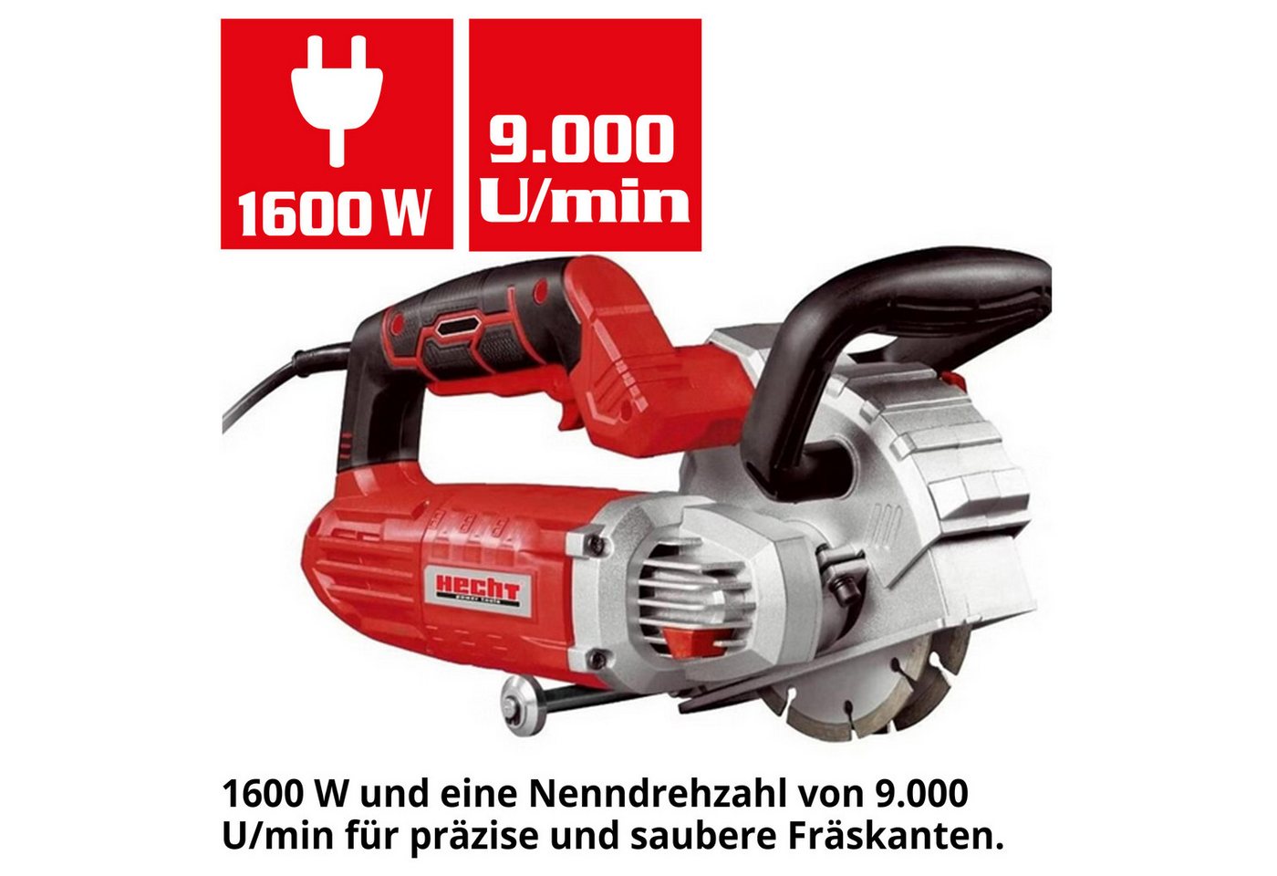Hecht Mauernutfräse 1660 1600 W, Schnittbreite 8-26 mm, Schnitttiefe 30 mm, 9000 U/min, (1-tlg), Wandschlitzfräse, Schlitzfräse, Diamant-Trennscheiben, staubarm Bild 2