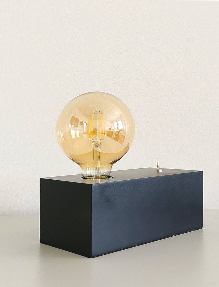 TRANGO LED Tischleuchte, 2020B-4W Tischleuchte *WOODY* Nachttischlampe Holz schwarz im Landhaus Look Retro modern 200x100x80mm mit Schalter inkl. 4 Watt LED Leuchtmittel E27 Gold 2500K, Amber, Schreibtischlampe industriell, Wohnzimmerlampe