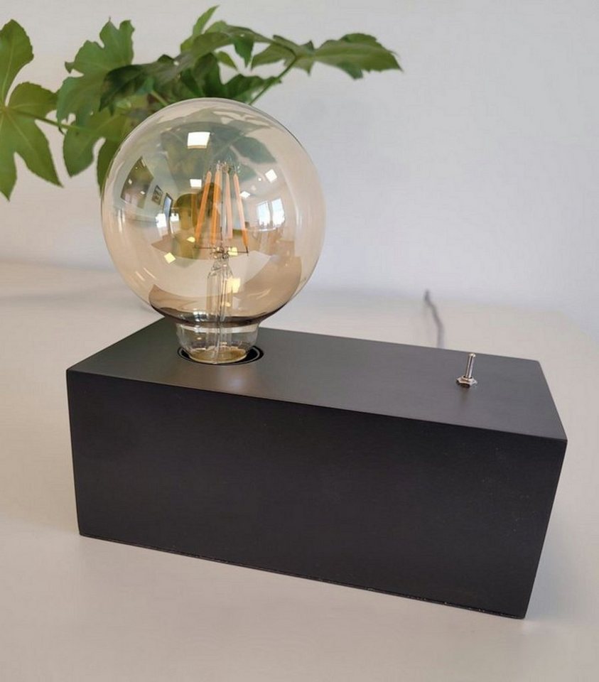 TRANGO LED Tischleuchte, 2020B-4W Tischleuchte *WOODY* Nachttischlampe Holz schwarz im Landhaus Look Retro modern 200x100x80mm mit Schalter inkl. 4 Watt LED Leuchtmittel E27 Gold 2500K, Amber, Schreibtischlampe industriell, Wohnzimmerlampe Bild 3