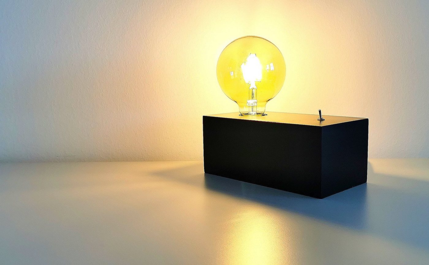 TRANGO LED Tischleuchte, 2020B-4W Tischleuchte *WOODY* Nachttischlampe Holz schwarz im Landhaus Look Retro modern 200x100x80mm mit Schalter inkl. 4 Watt LED Leuchtmittel E27 Gold 2500K, Amber, Schreibtischlampe industriell, Wohnzimmerlampe Bild 5