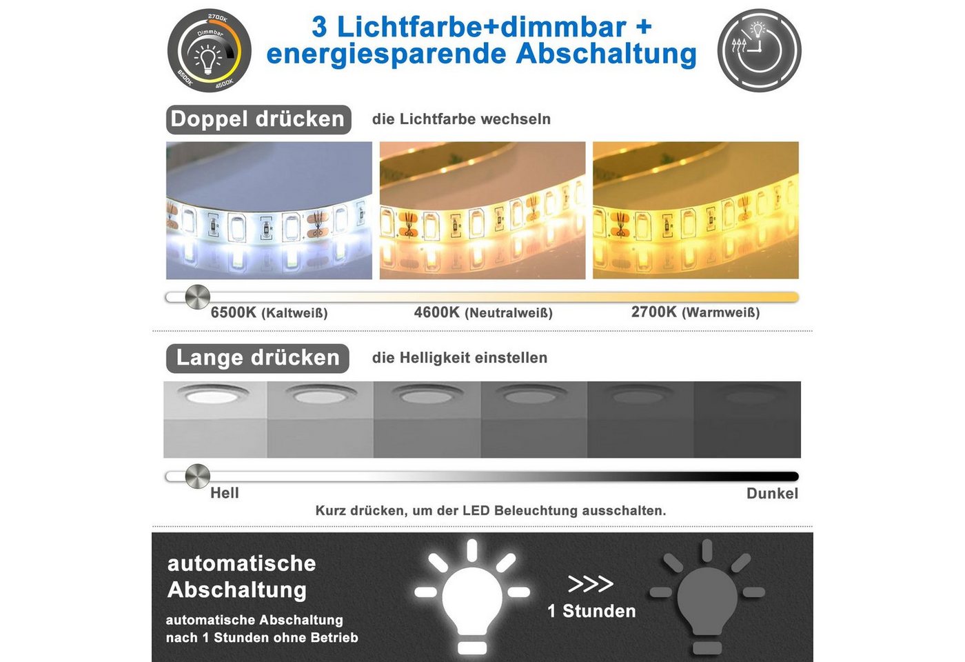 duschspa Badspiegel LED Badspiegel Rund Spiegel Touch/Wandschalter 50-100cm, Warm/Neutral/Kaltweiß+dimmbar+Memory+auto Abschaltung Bild 2