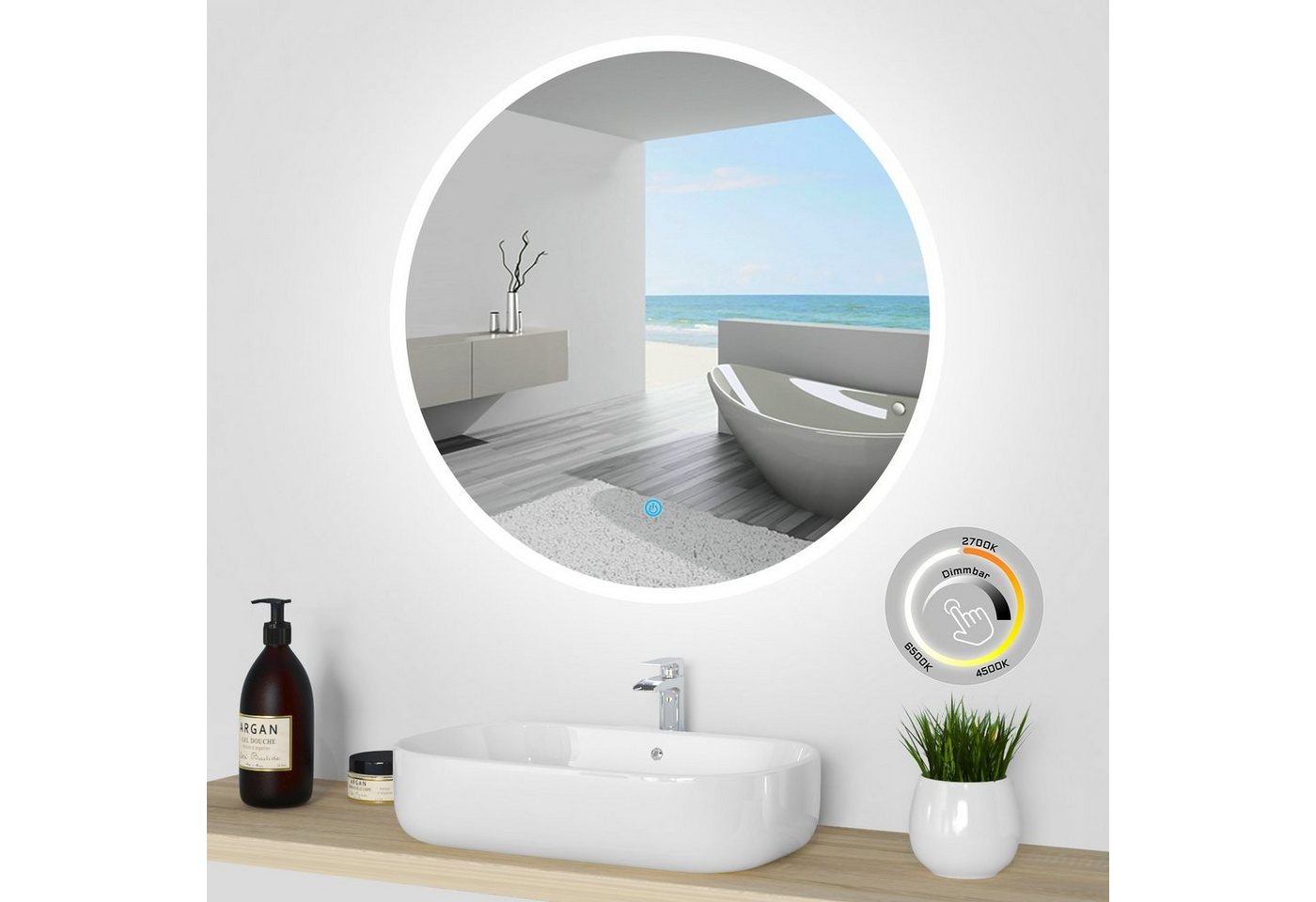 duschspa Badspiegel LED Badspiegel Rund Spiegel Touch/Wandschalter 50-100cm, Warm/Neutral/Kaltweiß+dimmbar+Memory+auto Abschaltung Bild 5