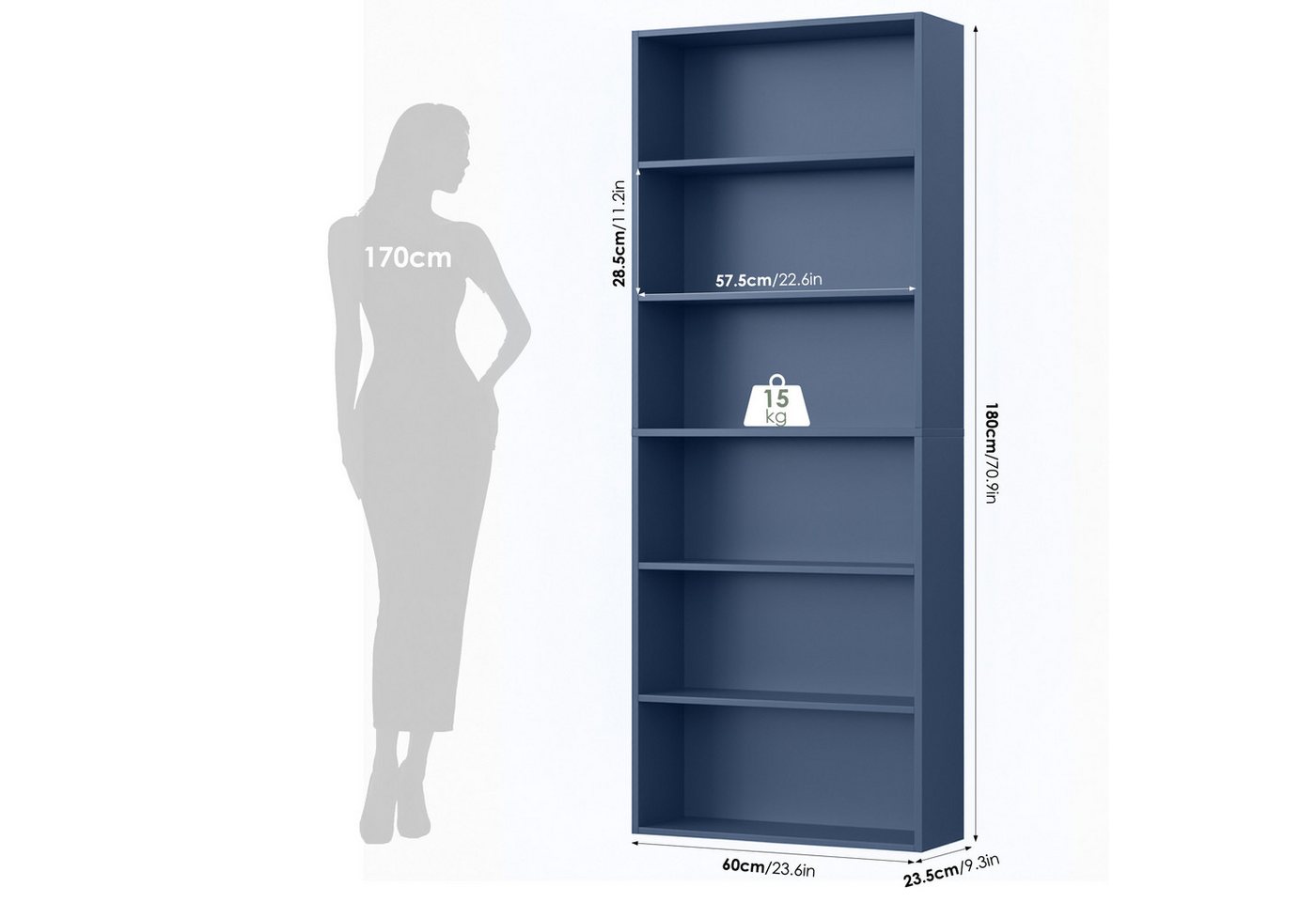 Homfa Bücherregal, Standregal Büroregal Raumteiler mit 6 Fächern Blau Bild 2