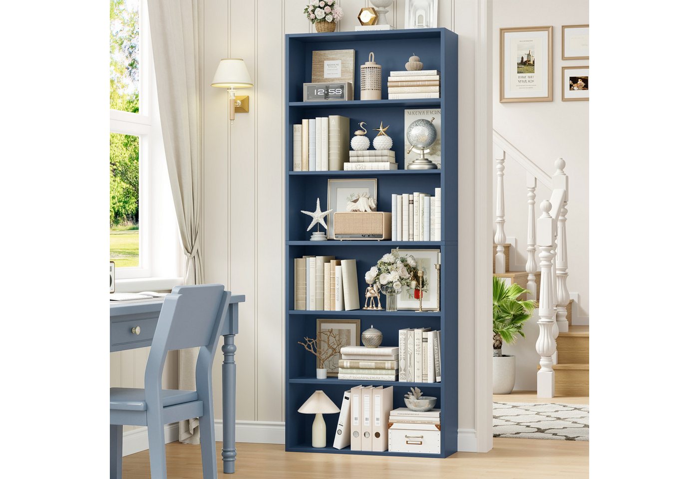 Homfa Bücherregal, Standregal Büroregal Raumteiler mit 6 Fächern Blau Bild 3