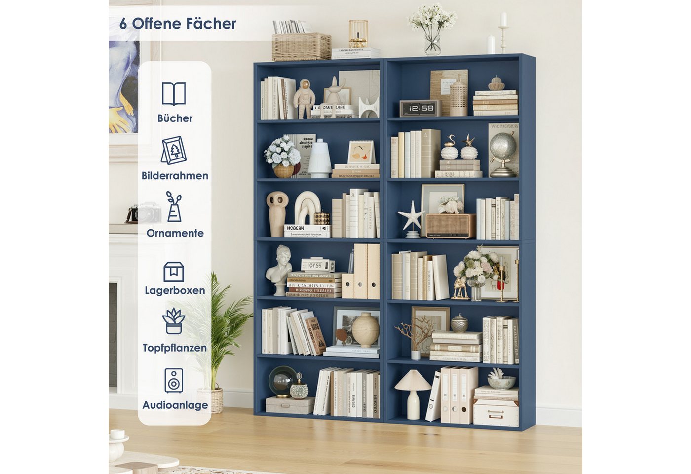 Homfa Bücherregal, Standregal Büroregal Raumteiler mit 6 Fächern Blau Bild 5