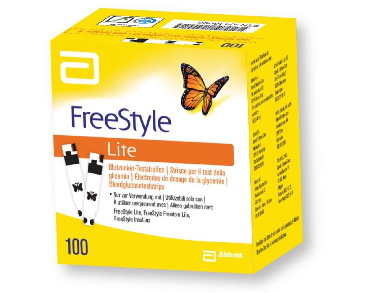 Abbott Blutzucker-Teststreifen FreeStyle Lite Teststreifen, Flexible Packungsoptionen für Teststreifen, 100-tlg., Diabetesmanagement, Geringe Blutmenge erforderlich, Effiziente Blutzuckerüberwachung