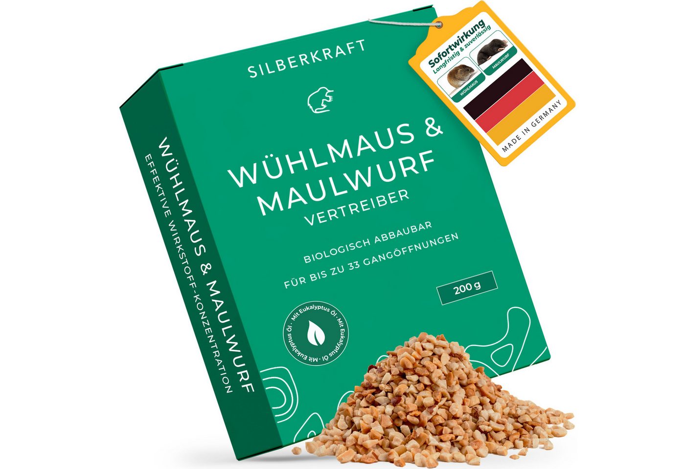 Silberkraft Vergrämungsmittel Silberkraft Wühlmaus- und Maulwurf-Vertreiber Granulat, Wühlmausabwehr, 200 g, Made in Deutschland Gezielte Duftstoffwirkung ohne Rodentizide, Effektive Wühlmausabwehr durch spezielle Duftstoffe Einfache Anwendung, für Garten, Beete & Rasen, Alternative zu Wühlmausschreck & Gift Bild 4